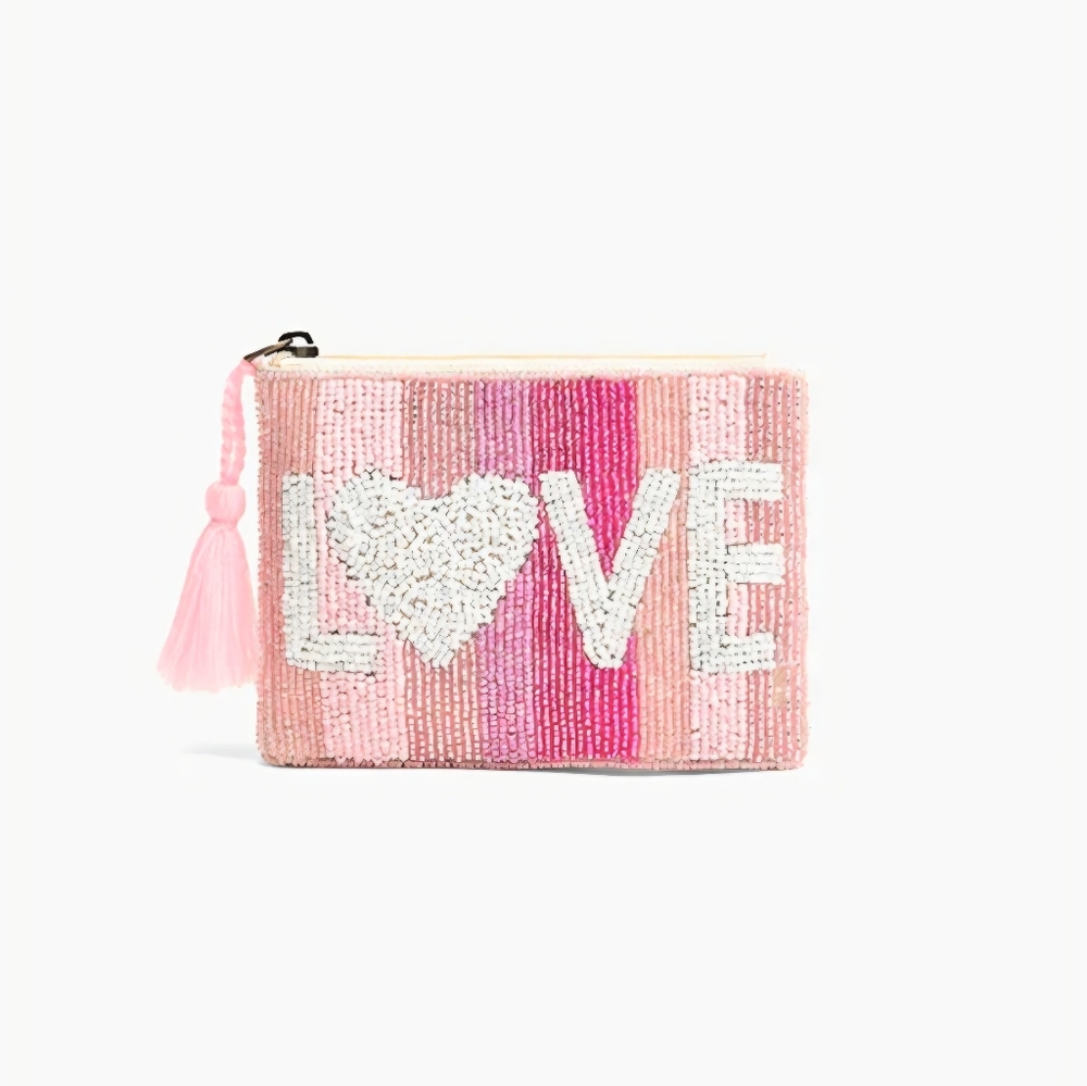 Beaded Zip Coin Pouches, 5"x4.5" Choose 1, Love or Alamfi, NWT - Picture 2 of 3